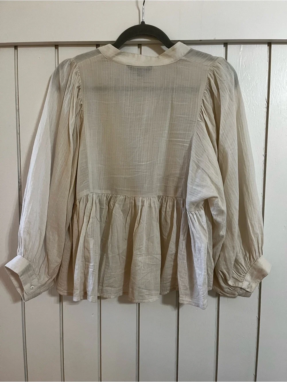Banana Republic Cream Peasant Blouse with Navy Embroidery